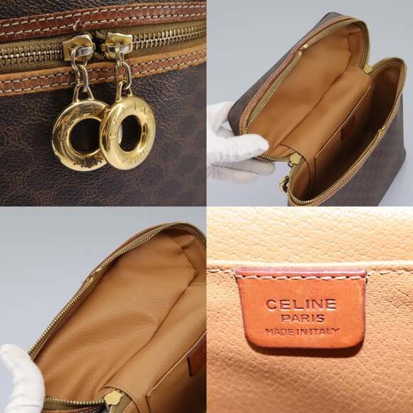 CELINE Macadam Canvas Vanity Hand Bag Pvc Leather Brown - Picture 11 of 13